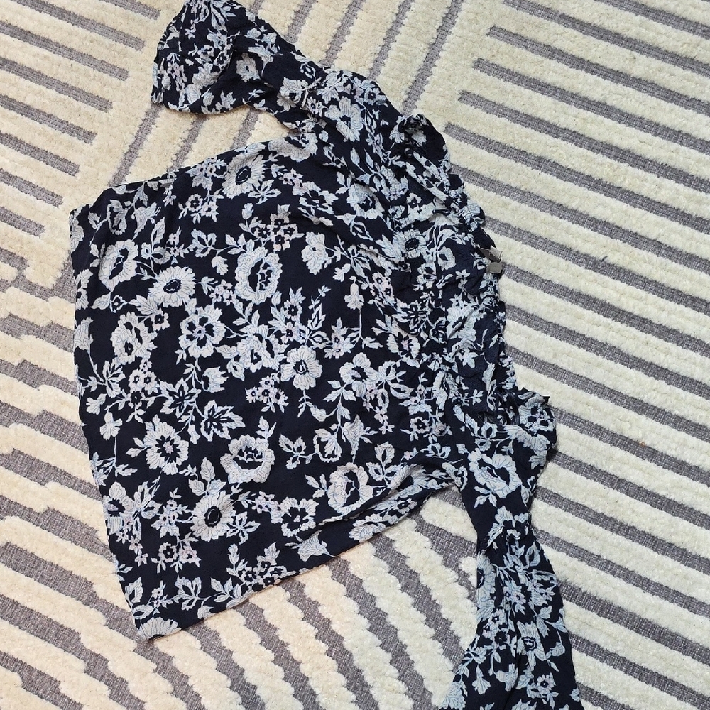 The Loft, Floral Print Navy and White Top